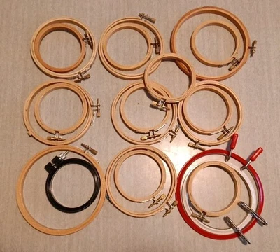 Vintage Embroidery Hoops Lot Of 20 Screw Tension 3, 4, 5 Inch - Image 1 of 4