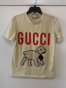 GUCCI OFF-WHITE LAMB PATCH T-SHIRT WOMEN'S SMALL CLEAN READ DESCRIPTION  - Picture 1 of 18