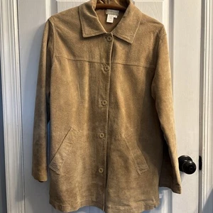 Coldwater Creek Suede Leather Button Jacket Women Size Medium Tan EUC - Picture 1 of 6