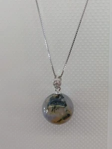 925 Sterling Silver Moss Agate Pendant And Chain - Picture 1 of 6