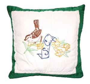 Accent Throw Pillow South Carolina State Bird Flower Made From Vintage Quilt - Picture 1 of 4