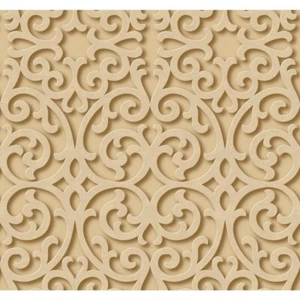 Textured Beige Scroll on Gold with 3-D Look on Sure Strip Wallpaper TD4727 - Picture 1 of 3