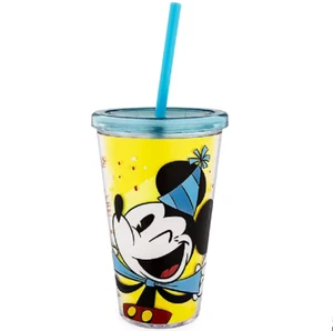 Taza vaso cumpleaños 90 aniversario Mickey Mouse Disney Store con pajita 16 oz - Imagen 1 de 2