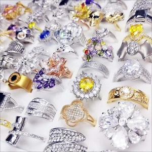 US Bulk Lots Colorful Crystal Wedding Rings Mixed Women Fashion Zircon Jewelry - Picture 1 of 11