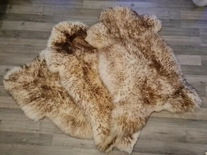 Genuine Sheepskin Rug Natural LARGE Pelt Very Fluffy Soft Fleece Brown Mouflon - Picture 1 of 47