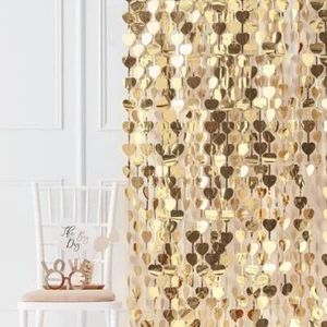 Gold Heart Backdrop - Gold Foil Photo Backdrop Curtain - Gold Wedding Photo Prop - Picture 1 of 1