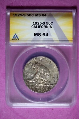 1925 S ANACS MS64 California Diamond Jubilee Commemorative Half Dollar #B44261 - Image 1 of 2