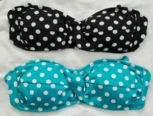 Apt. 9 Womens Swimwear Bikini Top Black or Green White Polka Dots Size Large - Picture 1 of 15