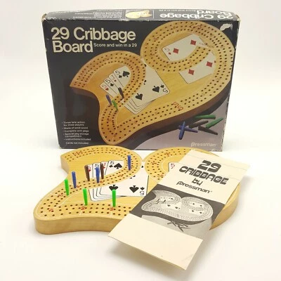 29 Cribbage Board 1029 3 Track W/ Pegs Solid Wood 3 Players Pressman 1983 - Image 1 of 4