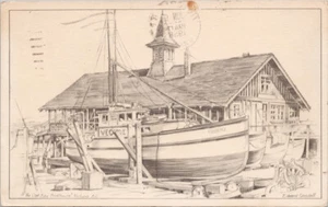 Oak Bay Boathouse BC Victoria Vancouver Island Edward Goodall Artist Postcard H5 - Picture 1 of 2