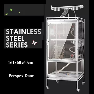 161cm Stainless Steel Parrot Aviary Perspex Acrylic Door Bird Cage Play Top - Picture 1 of 4