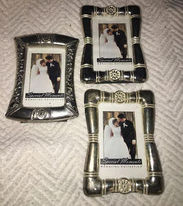 Silver Plate And Pewter Mini Small Picture Frames Set Of 3 New Approx 3.5” Tall - Picture 1 of 11