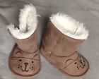 Baby Boy Winter warm Ankle Booties cute Brown & white faux fur. Size 0-6 m