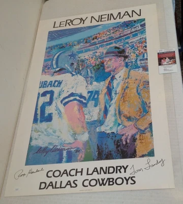 Póster impreso firmado autografiado de Roger Staubach 22x34 JSA Cowboys LEROY NEIMAN Foto 1 de 2