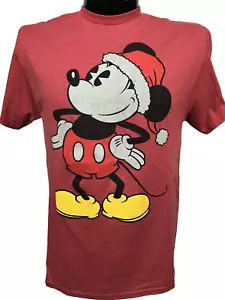 MICKEY MOUSE SANTA SOMBRERO T-Shirt Hombre Grande Rojo Disney Navidad Algodón Poli S/S - Imagen 1 de 4
