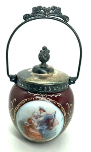 Antique Victorian Mt Washington Crown Milano Courting Hand Painted Biscuit Jar - Picture 1 of 17