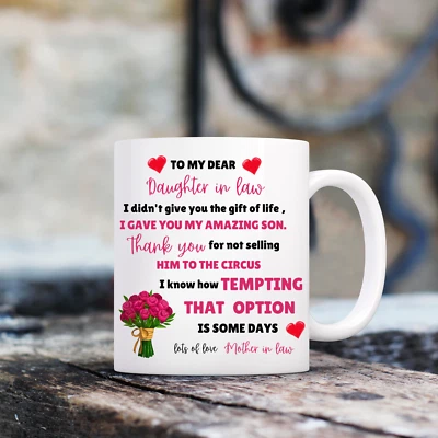 HANDCRAFTED Personlised Daughter in Law Birthday gift ideas, Novelty, Humor Gifts Coffee mug
