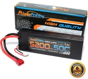 Power Hobby 5200mAh 7.4V 2S 50C LiPo Battery  Item #PHB2S520050CDNS - Picture 1 of 1
