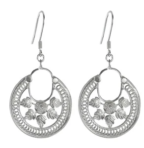 S.Michael Designs Artisan Crafted Silver Leaf Tambourine Dangle Earring - Picture 1 of 3