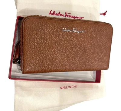 Cartera de viaje continental Ferragamo 66-0907/02 de cuero marrón/azul para hombre Foto 1 de 4