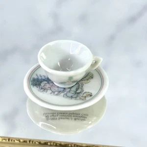 Vtg Miniature Precious Moments Tea Cup Saucer Samuel Butcher Enesco Japan 1989 - Picture 1 of 10