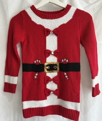 Total Niña Santa Suéter Túnica Feo Navidad Suéter S 7/8 Rojo Blanco Foto 1 de 4