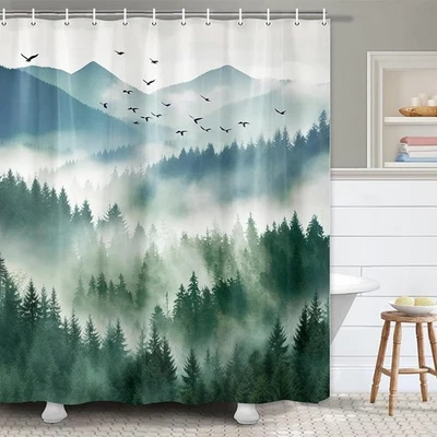  Landscape Fabric Shower Curtain Extra Long Curtains Bathroom Waterproof  - Image 1 of 4