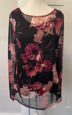 CASA BLANCA MERCADO NEGRO Mujer TOP Manga Larga NEGRO Rosa FLORAL Talla XL Foto 1 de 4