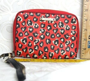 Stella & Dot Faux Leather Zip Around Wristlet, Red, Black with Hearts - Picture 1 of 6