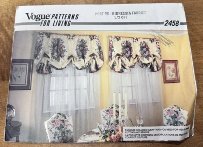 Vogue 2458 Patterns For Living Curtains, Swag, Valance Instructions Uncut 1990 - Image 1 of 4