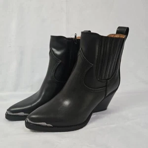 Zodiac Boots Womens 6 Western Pull On Ankle Boots Black Leather Heels Booties - Picture 1 of 9