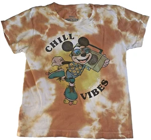 Mickey Mouse 5T Shirt Chill Vibes Rollerskating Summer Orange Tye-Dye Disney - Picture 1 of 3
