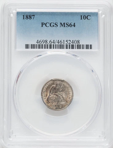1887 Seated Liberty Dime Graded MS64 by PCGS *Safe Shield Holder* Free Shipping Cover