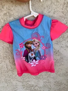 Girls Disney Store Short Sleeve Swim Shirt Elsa Anna And Olaf 2T - Picture 1 of 2