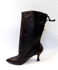 Black Boot Ankle Slouch Women Size 4 Mid Calf Kitten Heel Ruched Tie Pointed Toe