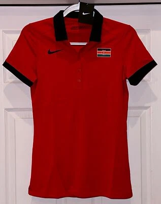 NIKE GOLF Equipo Olímpico de Kenia S/S Rojo Negro Polo NUEVO Para Mujer Talla S Alto ST Foto 1 de 3