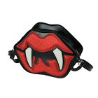 Glittery Red Vampire Lips With Fangs Black Vinyl Crossbody Handbag