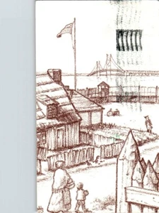 Posted Post Card 1978 Line Drawing Of Fort Michilimackinac In Mackinaw City MI - Picture 1 of 2