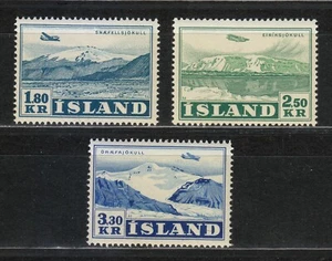Island 1952 postfrisch Mi 278-280 Sc C27-C29 Flugzeug über Vulkan & Gletscher ** - Bild 1 von 2