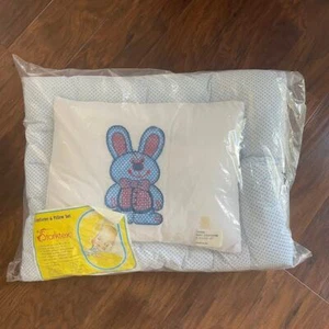 VTG Storktex Baby Comforter & Pillow Set #7580 Blue White Bunny Polka Dot - Picture 1 of 6