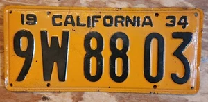 Vintage 1934 California License Plate 9W 88 03 - Picture 1 of 3