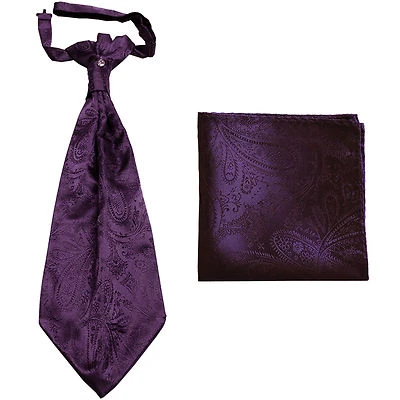 New men's polyester ASCOT cravat & hankie set dark purple Eggplant Paisley  - Image 1 of 2