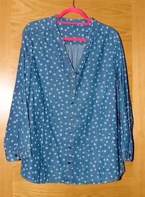 MADE IN ITALY XL Graziosa camicia blu a pois denim petto 50" - Immagine 1 di 3