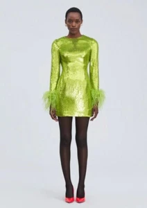 Nuevo con etiquetas lbv. Mini Vestido LBV Lentejuelas con Puños de Plumas en Chartreuse Talla 10 $159 - Imagen 1 de 6