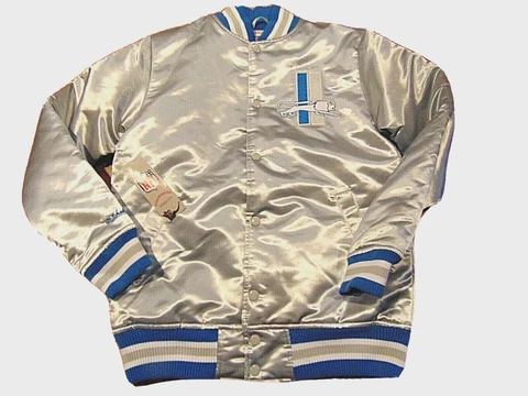 MITCHELL & NESS NFL DETROIT LIONS SILVER SATIN JACKET SIZE XS Cover