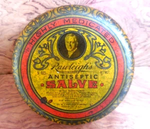 Old  Medicinal Litho Tin Can Rawleigh's Antiseptic Salve & White Cloverine#A112 - Picture 1 of 10