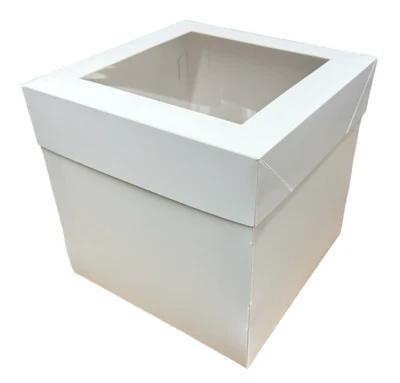 Tall White Cake Box Extra Deep with Clear Display Window - Available in 10", 12" - Image 1 of 4