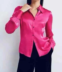 BODEN Pink Satin Shirt Button Front Blouse Top Womens Sz US 16/18 100% Viscose - Picture 1 of 13