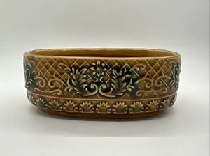 Cuenco decorativo poco profundo esmalte marrón ovalado vintage Enesco Japón 16. maceta - Imagen 1 de 9