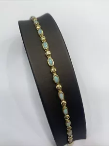 14ct 14K Yellow Gold Opal + Diamond Ladies Bracelet 8.4 grams 19cm. Brand New - Picture 1 of 8